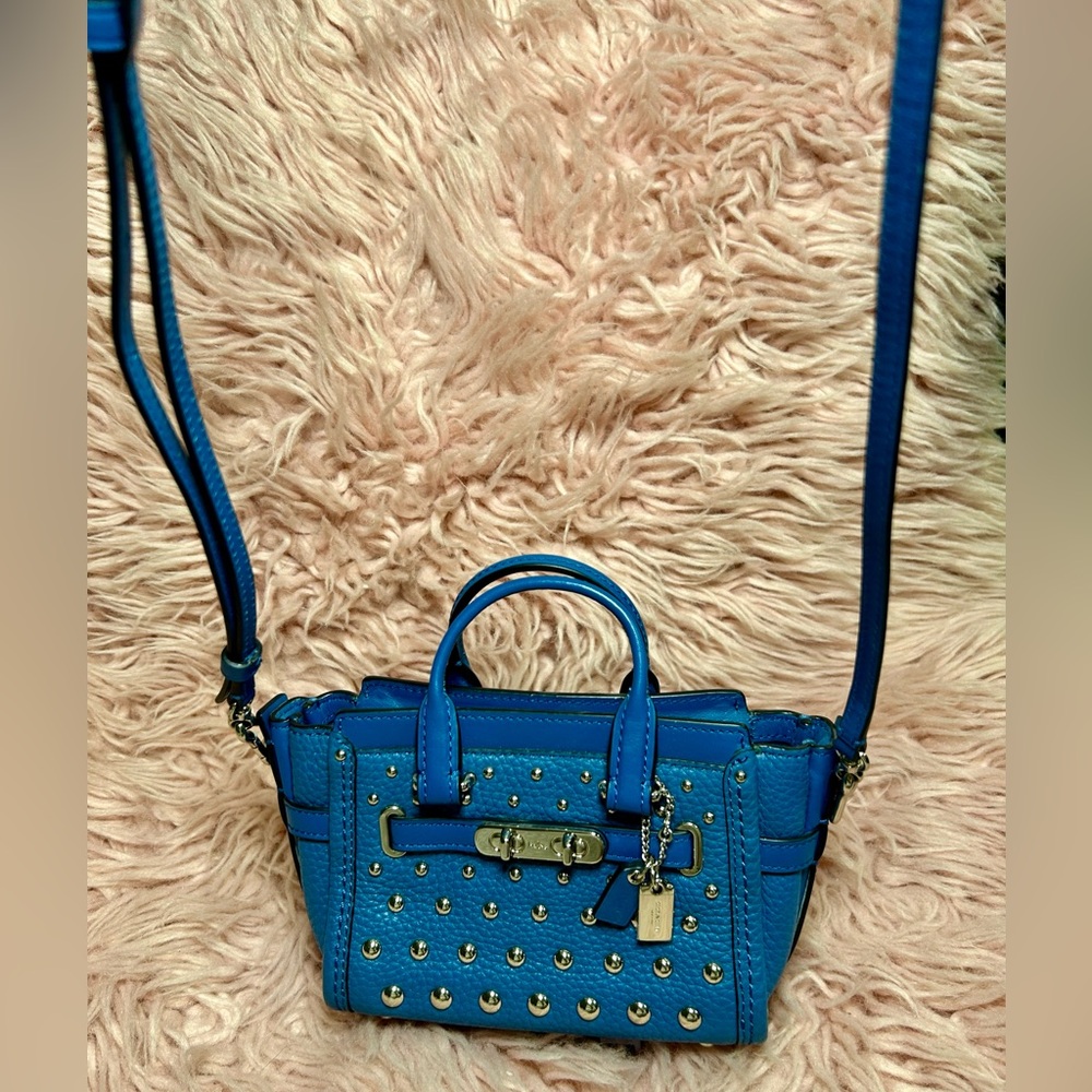 Coach Blue Mini Bag with Silver Studs